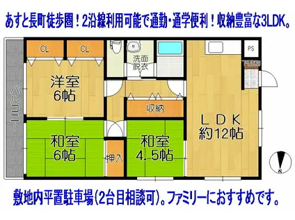 ロキシーグリーンキャッスルB棟(3LDK/2階)の間取り写真