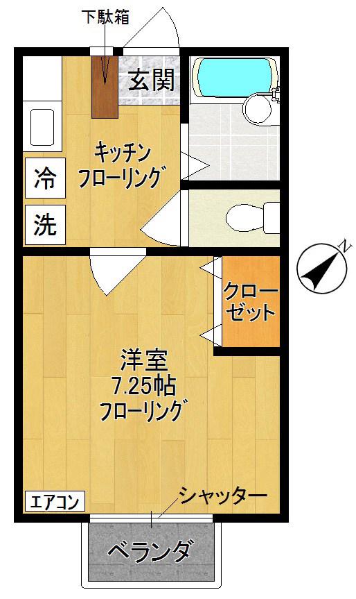 パーシモンヨシザワ(1K/2階)の間取り写真