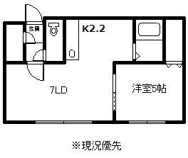 JR函館本線 旭川駅 車で8分 2階建 築24年(1DK/2階)の間取り写真