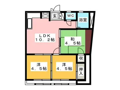 稲荷台ハイツ(3LDK/2階)の間取り写真
