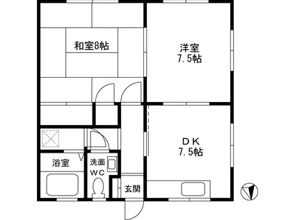 ハイツハピー(2DK/1階)の間取り写真
