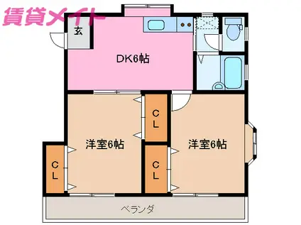 ロイヤルメゾンRAVOROII(2DK/2階)の間取り写真