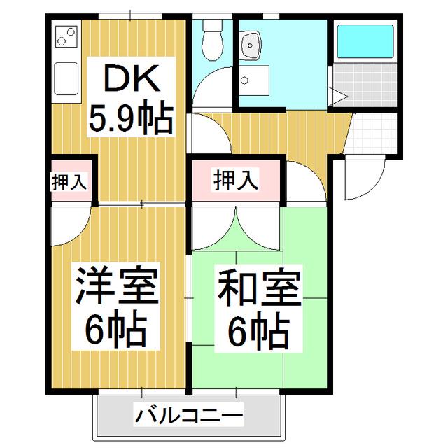 フレグランスアップルB(2DK/2階)の間取り写真