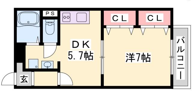 ウエストヴィラ(1DK/1階)の間取り写真