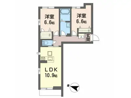 グランカーサ長町(2LDK/2階)の間取り写真