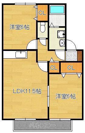 ソルレヴァンテA棟(2LDK/2階)の間取り写真