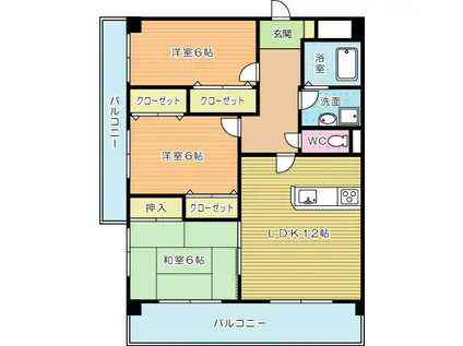 三島マンションI(3LDK/6階)の間取り写真