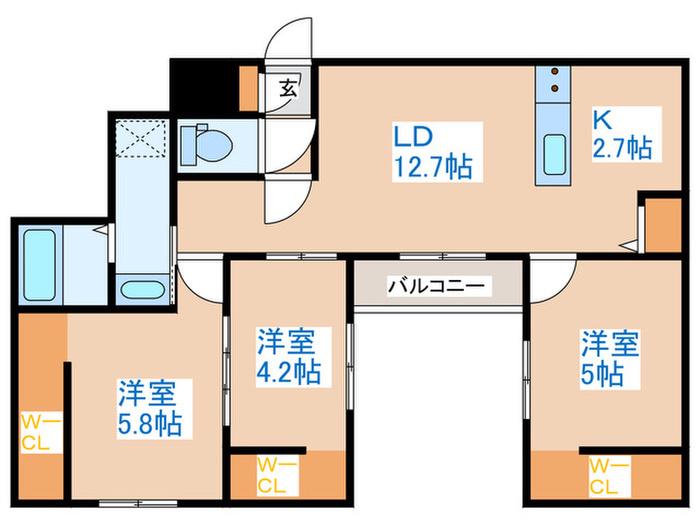 EEL八軒(3LDK/3階)の間取り写真