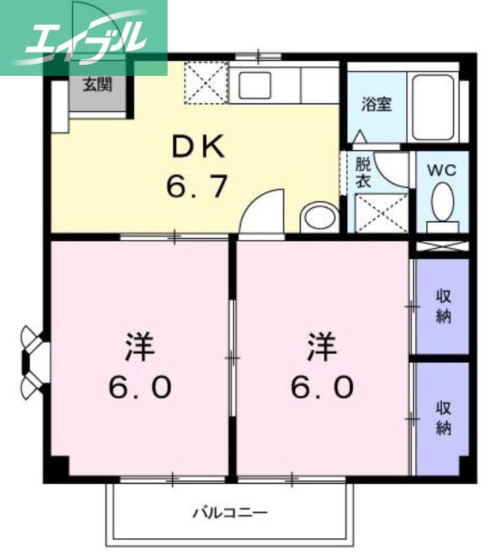 フラワーロード(2DK/2階)の間取り写真