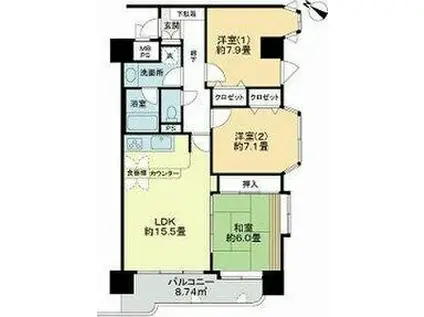 ライオンズプラザ北仙台(3LDK/9階)の間取り写真