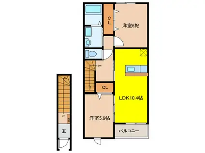 ブライトヴィラ・E(2LDK/2階)の間取り写真