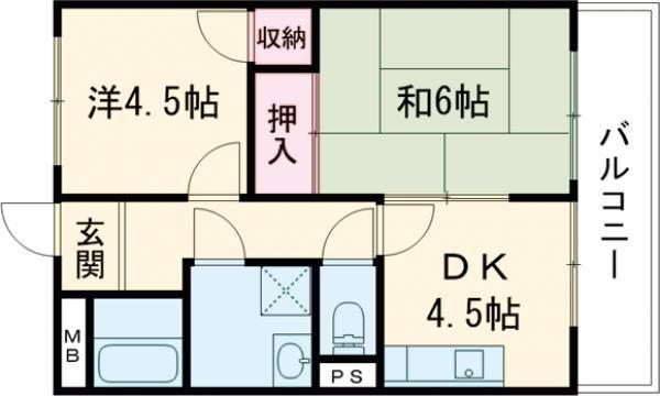 テラスハウス(2DK/3階)の間取り写真