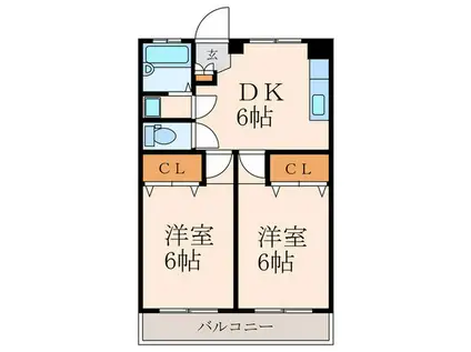 パークスクエアー松島(2DK/1階)の間取り写真