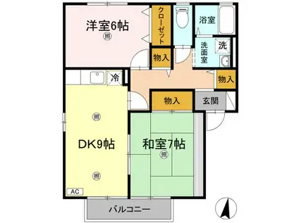 ダイワレイクC棟(2DK/2階)の間取り写真