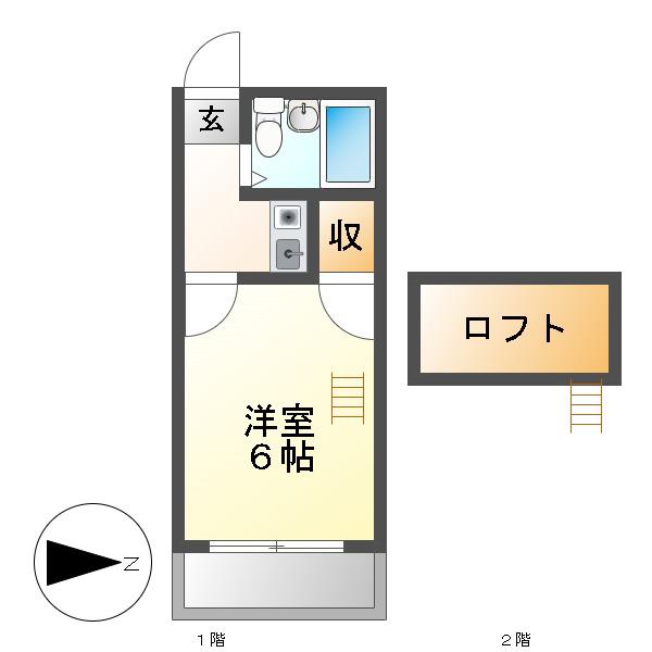 ルミエール高畑(1K/2階)の間取り写真