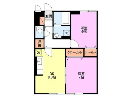 ヴィルヌーブ(2DK/3階)の間取り写真