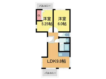 RSCOURT(2LDK/3階)の間取り写真