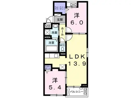 プレステージ(2LDK/2階)の間取り写真