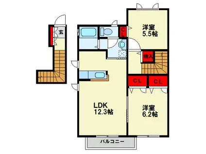 ブランシェ幸神 B棟(2LDK/2階)の間取り写真