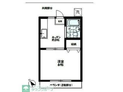 パークサイドB棟(1K/2階)の間取り写真