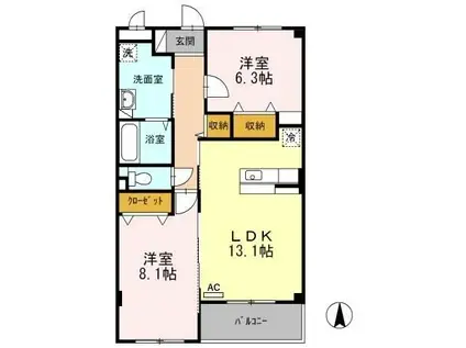 グラン・エクシード(2LDK/1階)の間取り写真