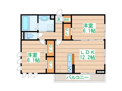 カーザビアンカ(2LDK/3階)の間取り写真