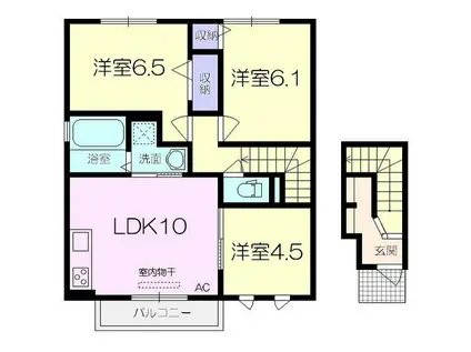 ラージュ リビエール A棟(3LDK/2階)の間取り写真