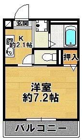 れんげハイツ(1K/1階)の間取り写真