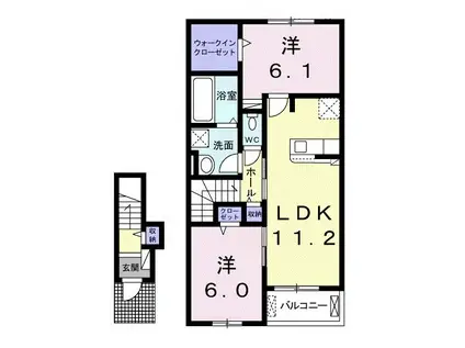 セレストブルー(2LDK/2階)の間取り写真