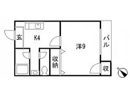 グラース沖本(1K/1階)の間取り写真