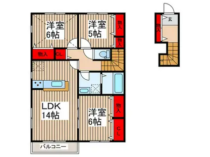 メープルハウスレイクタウン(3LDK/2階)の間取り写真