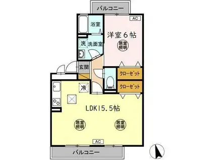 ハイカムールST・ユアサ(1DK/1階)の間取り写真