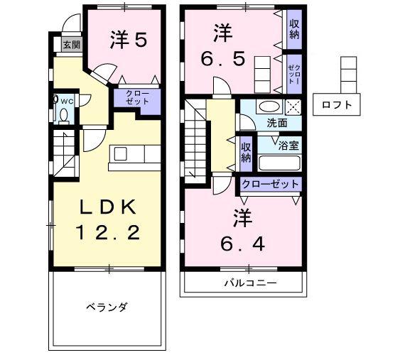 香西北町タウンハウスB(3LDK/1階)の間取り写真