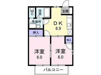 リバティハイム(2DK/2階)の間取り写真