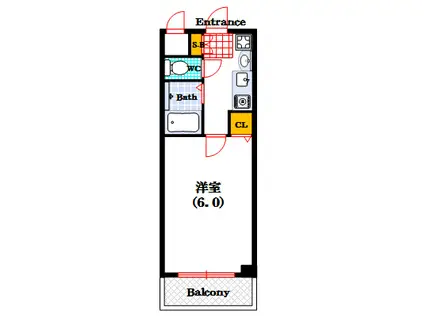 ヴィラケイ(1K/4階)の間取り写真