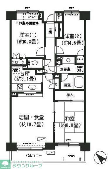 武蔵小杉西パーク・ホームズ(3LDK/5階)の間取り写真