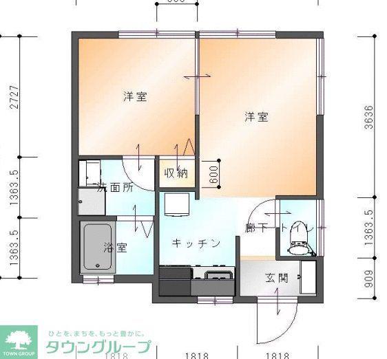 北里アパート(2K/1階)の間取り写真