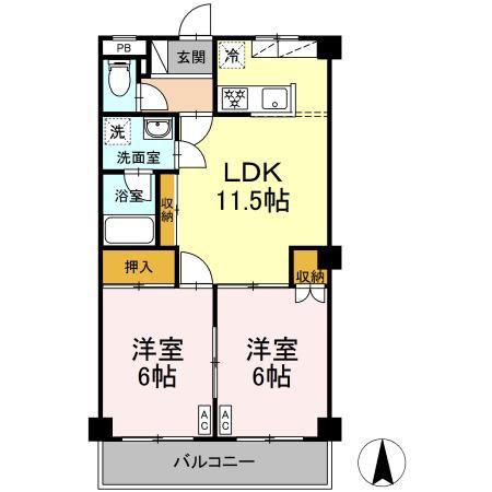 ロイヤルガーデン杉山(2LDK/2階)の間取り写真