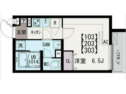 イクシオひばりヶ丘(1K/2階)の間取り写真