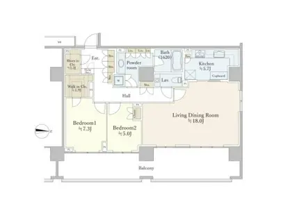 広尾ガーデンフォレスト G棟(2LDK/2階)の間取り写真