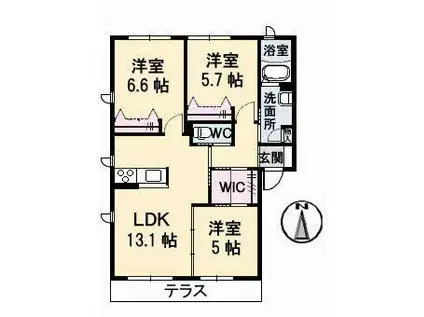 グランマストティアラB棟(3LDK/1階)の間取り写真