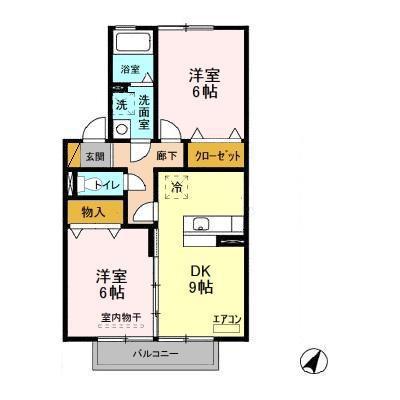 シャンドフルール(2DK/2階)の間取り写真