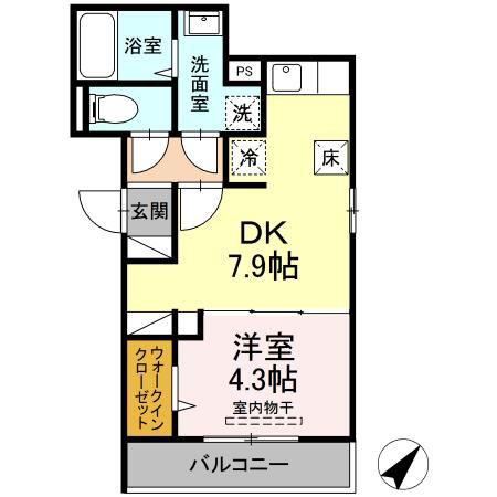 WINGS(1DK/1階)の間取り写真