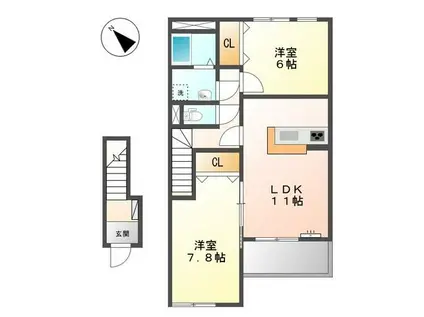 レイクビレッヂII(2LDK/2階)の間取り写真