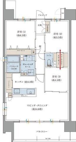 サーパス富山三番町レジデンス(3LDK/14階)の間取り写真