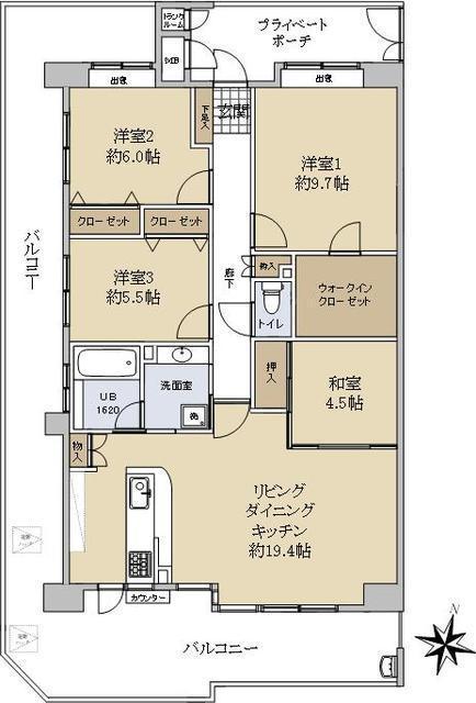 ヴェルディ八木コモンガーデン(4LDK/5階)の間取り写真