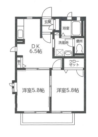 ボナールII(2DK/1階)の間取り写真