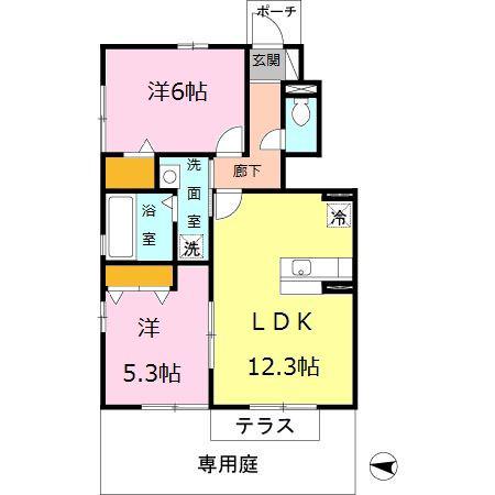 近鉄奈良線 新大宮駅 徒歩17分 2階建 築19年(2LDK/1階)の間取り写真
