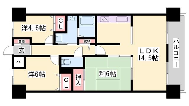 シャルヴィ加古川(3LDK/5階)の間取り写真