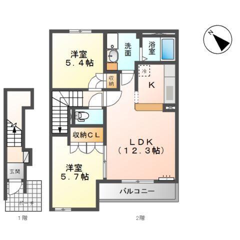 ルナコート(2LDK/2階)の間取り写真